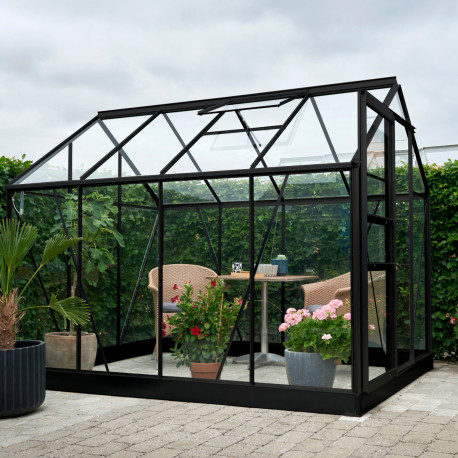 Gewächshaus 5m² aus schwarzem Aluminium und Sicherheitsglas Popular 86 - Halls