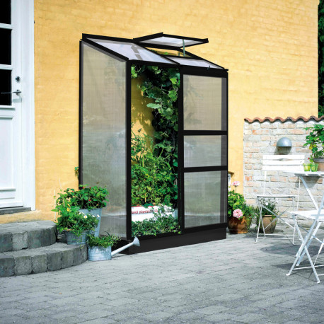  Anlehngewächshaus 0,9m² aus schwarz lackiertem Aluminium und Polycarbonat Altan 2 Halls