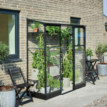 Anlehngewächshaus schwarz 1,2m² Qube 26 - Halls Sicherheitsglas