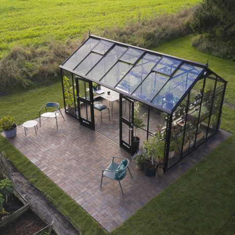 Gewächshaus 15,1m² Jubii 60 aus schwarzem Aluminium und 3mm Sicherheitsglas - Juliana