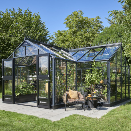 Gewächshaus Orangerie 21,5m² aus schwarzem Aluminium und Sicherheitsglas 3mm - Juliana