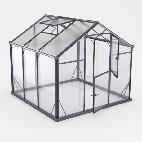Gewächshaus Sanus L5 Hybrid 4,84m² anthrazit aus Sicherheitsglas und Polycarbonat - Gampre