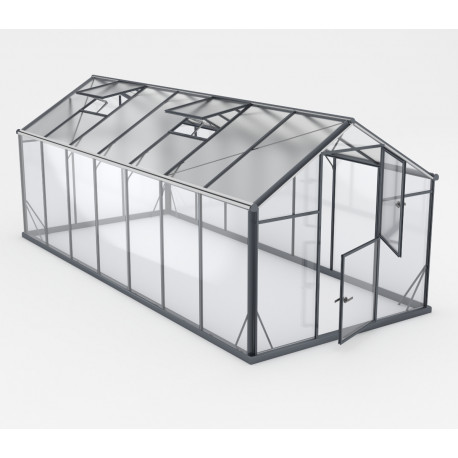 Gewächshaus Sanus L11 Hybrid 11m² Anthrazit aus Sicherheitsglas und Polycarbonat - Gampre