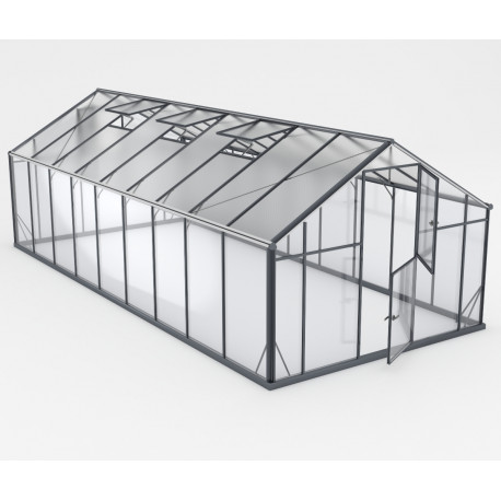 Gewächshaus Sanus XL18 Hybrid 18,6m² anthrazit aus Sicherheitsglas und Polycarbonat - Gampre