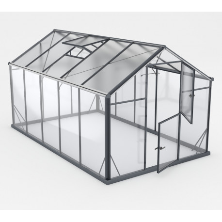 Gewächshaus Sanus UP! L8 Hybrid 7,92m² anthrazit aus Sicherheitsglas und Polycarbonat - Gampre