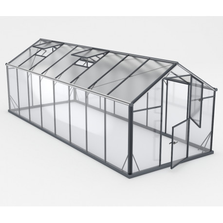 Gewächshaus Sanus UP! L12 Hybrid 12,54m² anthrazit aus Sicherheitsglas und Polycarbonat - Gampre