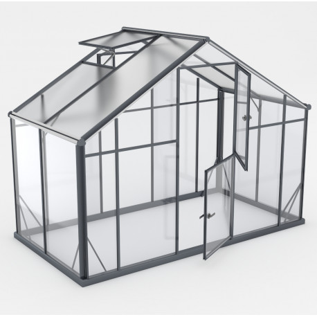 Gewächshaus Sanus UP! XL4 Hybrid 4,35m² anthrazit aus Sicherheitsglas und Polycarbonat - Gampre
