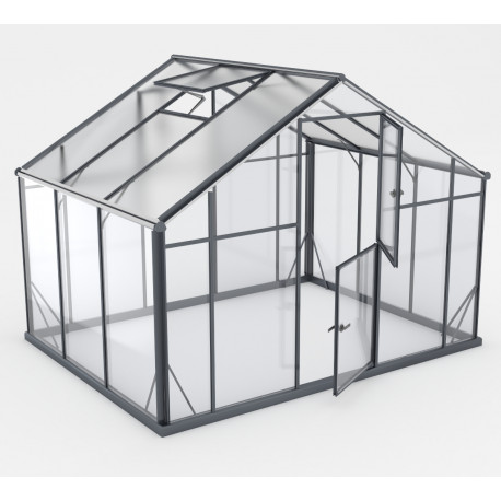 Gewächshaus Sanus UP! XL7 Hybrid 6,38m² anthrazit aus Sicherheitsglas und Polycarbonat - Gampre
