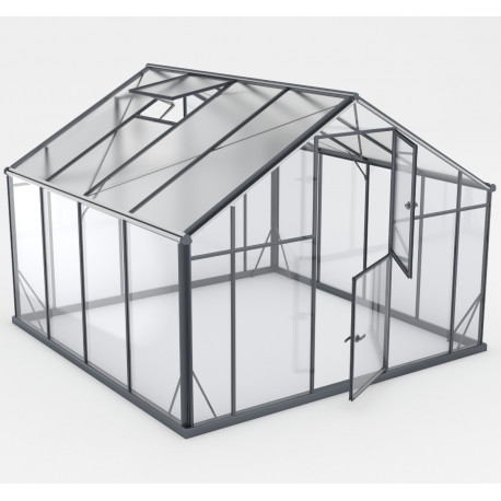 Gewächshaus Sanus UP! XL9 Hybrid 8,41m² anthrazit aus Sicherheitsglas und Polycarbonat - Gampre