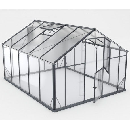 Gewächshaus Sanus UP! XL10 Hybrid 10,44m² anthrazit aus Sicherheitsglas und Polycarbonat - Gampre