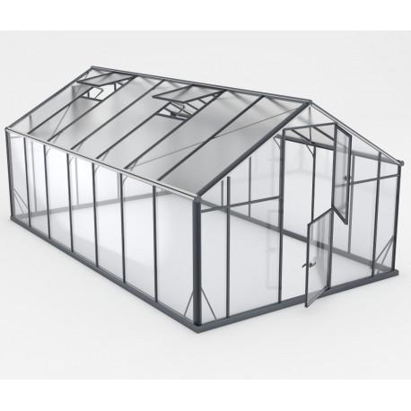 Gewächshaus Sanus UP! XL15 Hybrid 14,5m² anthrazit aus Sicherheitsglas und Polycarbonat - Gampre