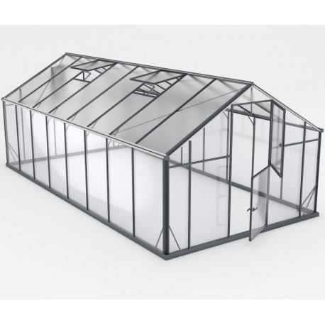 Gewächshaus Sanus UP! XL16 Hybrid 16,53m² anthrazit aus Sicherheitsglas und Polycarbonat - Gampre