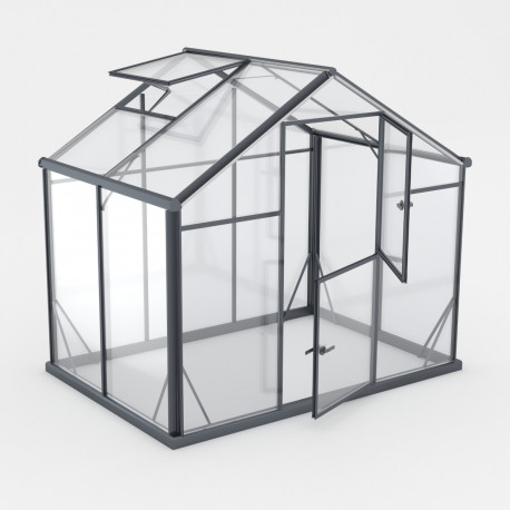 Gewächshaus 3,3m² Sanus L3 aus schwarzem Aluminium und Sicherheitsglas - Gampre