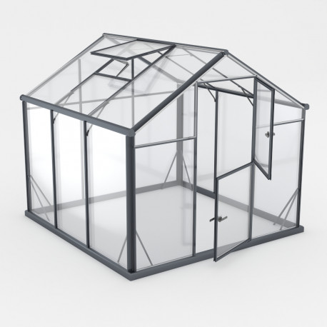 Gewächshaus 4,84m² Sanus L5 aus schwarzem Aluminium und Sicherheitsglas - Gampre