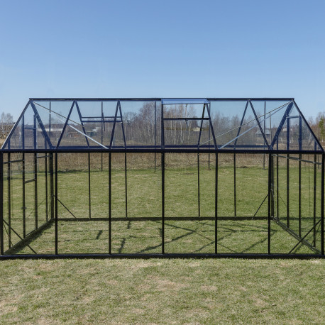 Gewächshaus 9,8m² Sanus L10 aus schwarzem Aluminium und Sicherheitsglas - Gampre