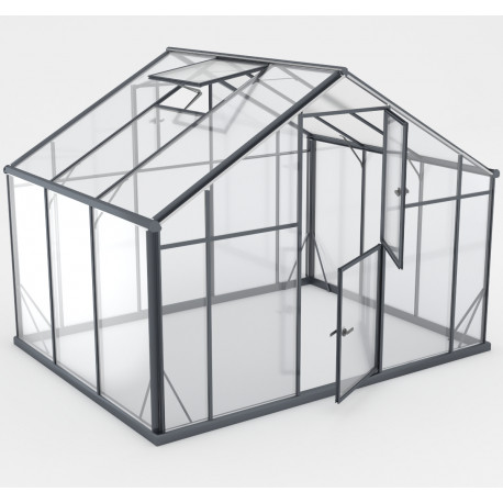Gewächshaus 6,38m² Sanus XL7 aus schwarzem Aluminium und Sicherheitsglas - Gampre