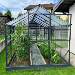 Gewächshaus Sanus L10 Hybrid 9,8m² aus Sicherheitsglas und Polycarbonat anthrazit- Gampre