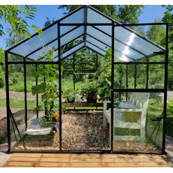 Gewächshaus Sanus XL9 Hybrid 8,41m² anthrazit aus Sicherheitsglas und Polycarbonat - Gampre