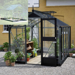 Set Gewächshaus Compact 5m² anthrazit aus Sicherheitsglas + Fundamentrahmen schwarz - Juliana