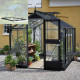 Set Gewächshaus Compact 6,6m² anthrazit aus Sicherheitsglas + Fundamentrahmen schwarz - Juliana