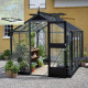 Set Gewächshaus Compact 8,2m² anthrazit aus Sicherheitsglas + Fundamentrahmen schwarz - Juliana