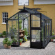 Set Gewächshaus Compact 8,2m² anthrazit aus Sicherheitsglas + Fundamentrahmen schwarz - Juliana