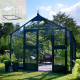 Set Gewächshaus Premium 8,8m² anthrazit aus Sicherheitsglas + Fundamentrahmen schwarz - Juliana