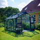 Set Gewächshaus Premium 13m² anthrazit aus Sicherheitsglas + Fundamentrahmen schwarz - Juliana