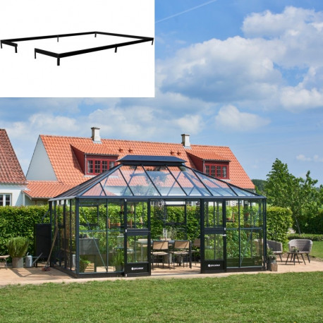 Set Gewächshaus Grand Oase 18,8m² anthrazit aus 3mm Sicherheitsglas + Fundamentrahmen schwarz - Juliana
