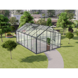 Gewächshaus Sanus XL12 Hybrid 12,5m² anthrazit aus Sicherheitsglas und Polycarbonat - Gampre