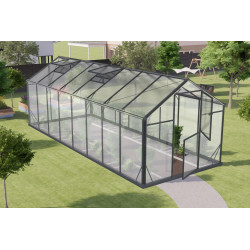 Gewächshaus Sanus L12 Hybrid 12,54m² anthrazit aus Sicherheitsglas und Polycarbonat - Gampre