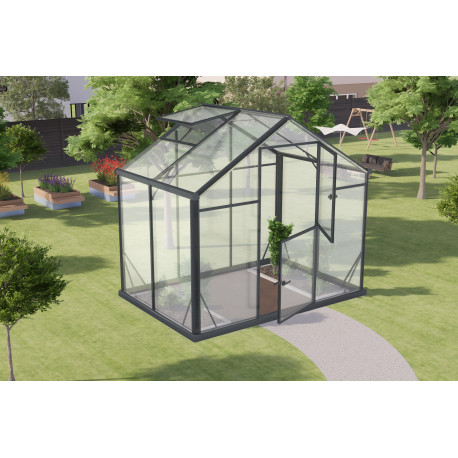 Gewächshaus 3,3m² Sanus UP! L3 aus schwarzem Aluminium und Sicherheitsglas - Gampre
