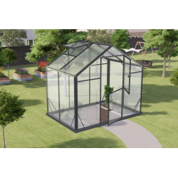 Gewächshaus Sanus L3 Hybrid 3,3m² anthrazit aus Sicherheitsglas und Polycarbonat - Gampre
