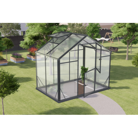 Gewächshaus Sanus UP! L3 Hybrid 3,3m² anthrazit aus Sicherheitsglas und Polycarbonat - Gampre