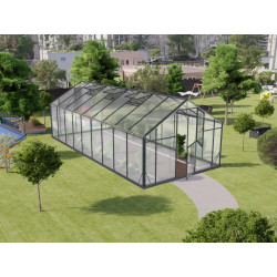 Gewächshaus Sanus UP! XL18 Hybrid 18,6m² anthrazit aus Sicherheitsglas und Polycarbonat - Gampre