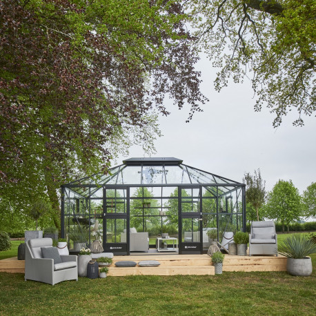 Gewächshaus Grand Oase 18,8m² anthrazit Aluminium und 3mm Sicherheitsglas - Juliana