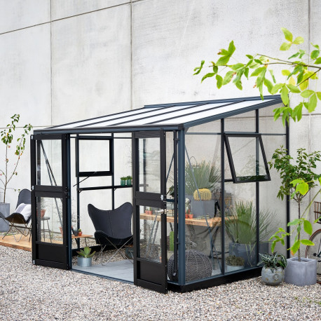 Anlehngewächshaus Veranda Anthrazit aus Aluminium und Sicherheitsglas 6,6m² - Juliana