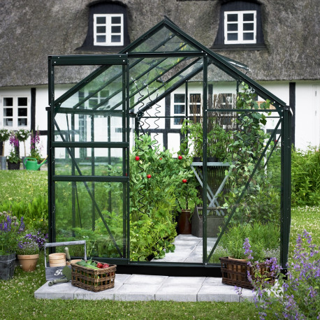 Gewächshaus 5m² aus grünem Aluminium und Sicherheitsglas Popular 86 - Halls