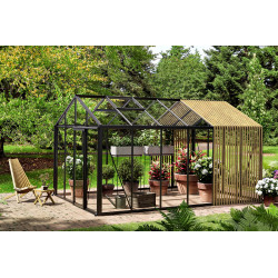 Gewächshaus Klassik 310x608cm aus Aluminium, Holz und Sonnenschutzglas - BloomCabin