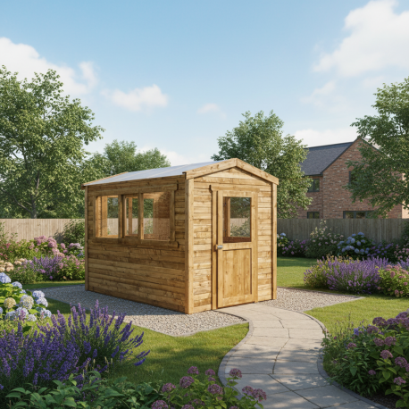 Gewächshaus aus Holz 6m² braun, Wandstärke 28mm - Gardy Shelter