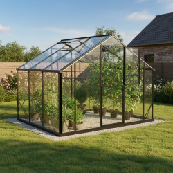 Gewächshaus 6,38m² Sanus UP! XL7 aus schwarzem Aluminium und Sicherheitsglas - Gampre
