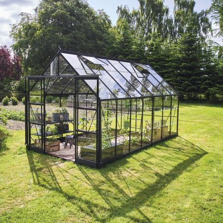 Gewächshaus 11,2m² Schwarz aus Aluminium und Blankglas Icon 8 – Halls