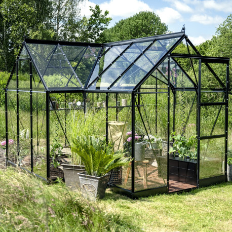 Gewächshaus 8,6m² Schwarz aus Aluminium und Sicherheitsglas Icon Gardenhouse 6 - Halls