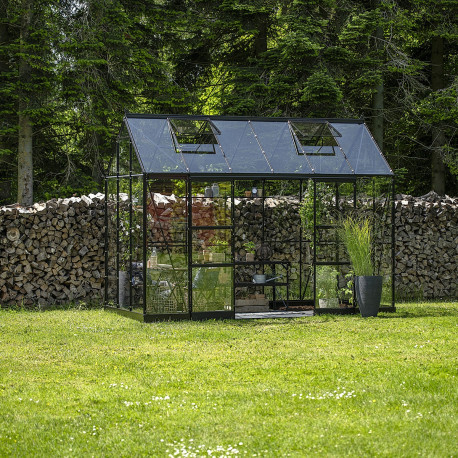 Gewächshaus 7,3m² Schwarz aus Aluminium und Sicherheitsglas Icon Planthouse 6 - Halls