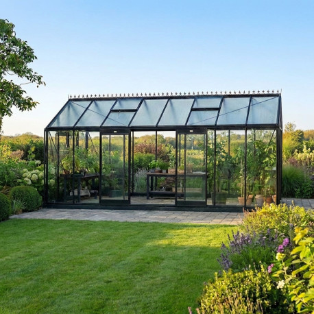 Gewächshaus R308H 18,15m² aus schwarzem Aluminium und Sicherheitsglas BLACKLINE – ACD
