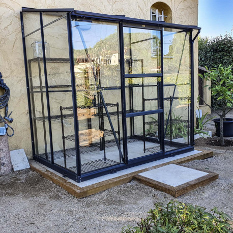 Gewächshaus Melissa 2,5m² in Anthrazit aus Aluminium und Sicherheitsglas + Fundamentrahmen inkl. - Natura Lams