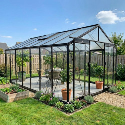 Gewächshaus R307H 15,88m² aus schwarzem Aluminium und Sicherheitsglas BLACKLINE – ACD