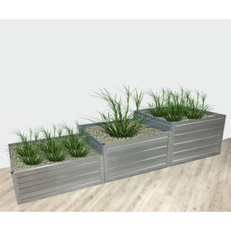 3er-Set Hochbeete – 225x50cm – Farbe Zink – Klasika