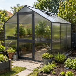 Gewächshaus 7,53m² aus Aluminium und 10mm Polycarbonatplatten Rose III - anthrazit-grau - KGT