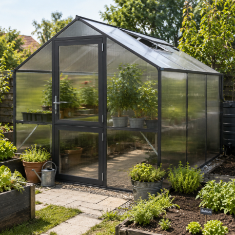 Gewächshaus 7,53m² aus Aluminium und 10mm Polycarbonatplatten Rose III - anthrazit-grau - KGT